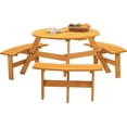 thumbnail image 1 of 6-Person Outdoor Circular Wooden Picnic Table, Camping Dining Table w/ 3 Built-in Benches, Outside Table Set with Umbrella Hole, 1720lb Capacity for Garden Patio Backyard - Natural, 1 of 7