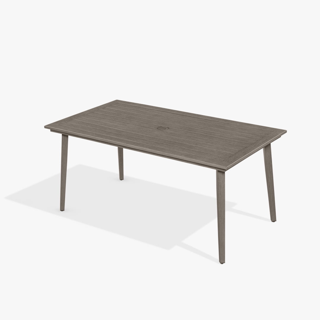6 Person Outdoor Dining Table Aluminum Umbrella Hole All-Weather, Gray Oak