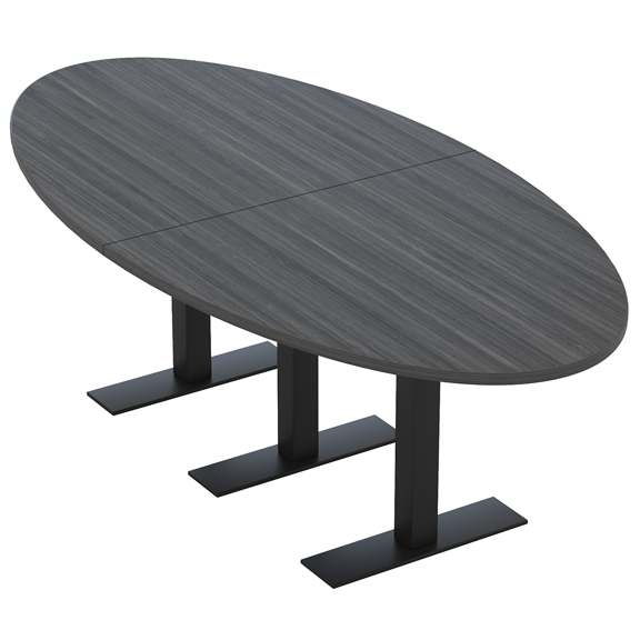 6 Person Oval Conference Table Metal T-Bases Power And Data Modules