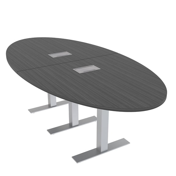 6 Person Oval Conference Table Metal T-Bases Power And Data Modules