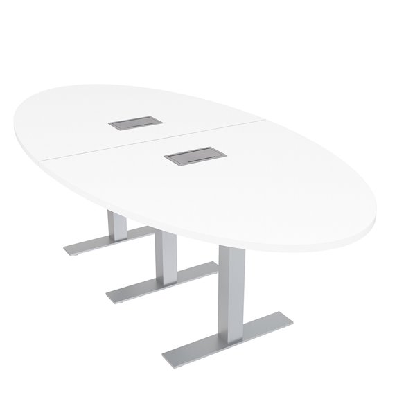 6 Person Oval Conference Table Metal T-Bases Power And Data Modules