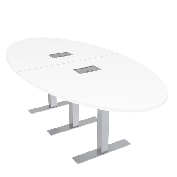 6 Person Oval Conference Table Metal T-Bases Power And Data Modules