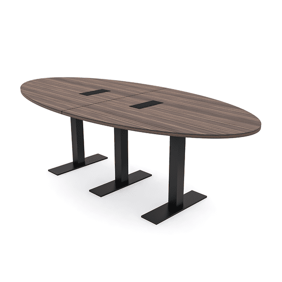 6 Person Oval Conference Table Metal T-Bases Power And Data Modules