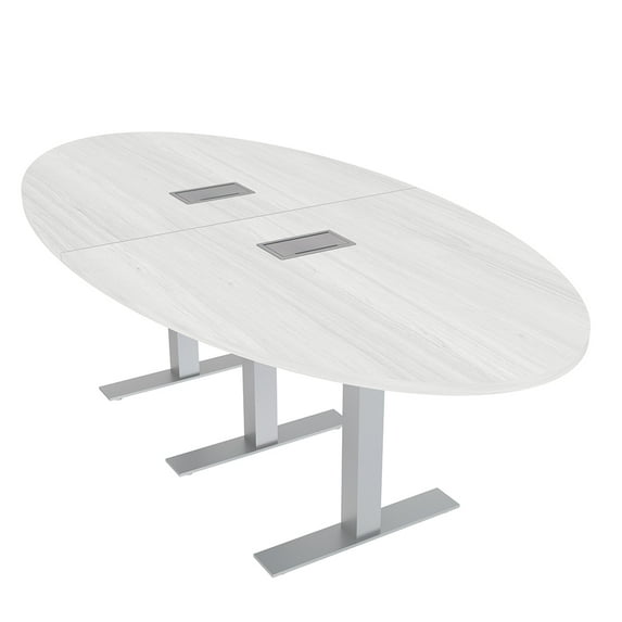 6 Person Oval Conference Table Metal T-Bases Power And Data Modules