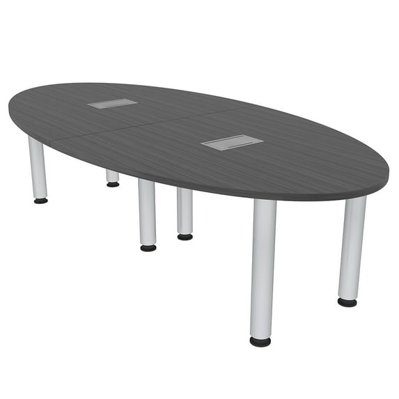 6 Person Oval Conference Table With Silver Post Legs Power And Data