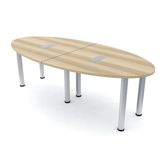 6 Person Oval Conference Table With Silver Post Legs Power And Data