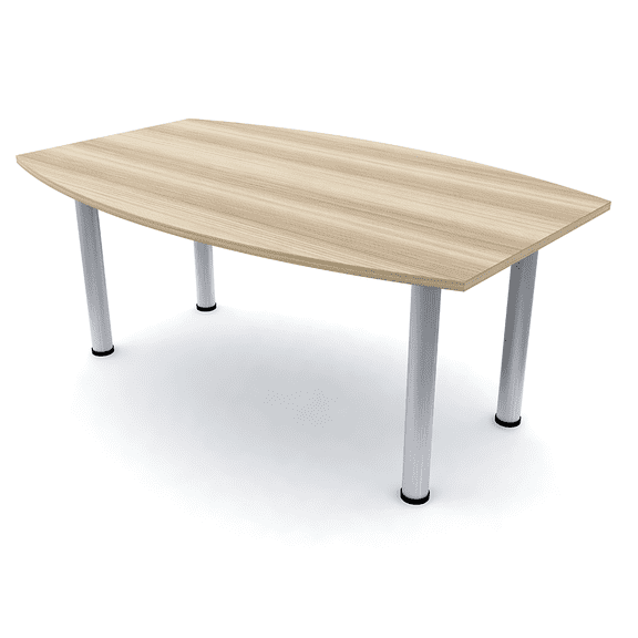 6 Person Powered Boat Shaped Conference Table With Silver Post Legs