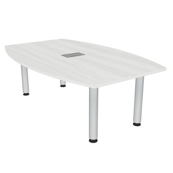 6 Person Powered Boat Shaped Conference Table With Silver Post Legs