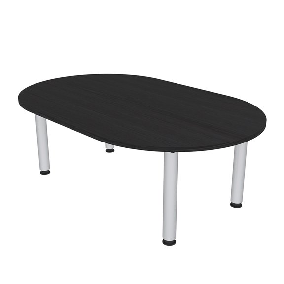 6 Person Powered Racetrack Shaped Conference Table Silver Post Legs