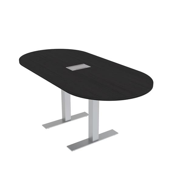 6 Person Racetrack Conference Table Metal T Bases Power And Data Unit