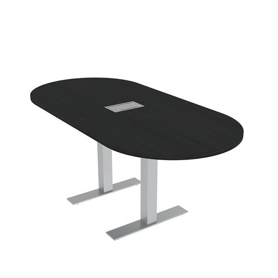 6 Person Racetrack Conference Table Metal T Bases Power And Data Unit