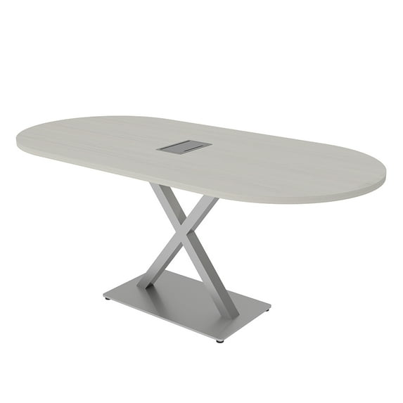 6 Person Racetrack Conference Table With X Base Data And Electric Unit