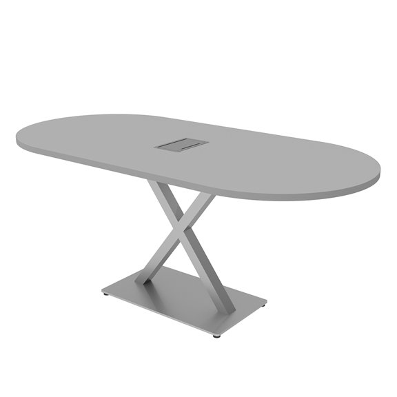 6 Person Racetrack Conference Table With X Base Data And Electric Unit