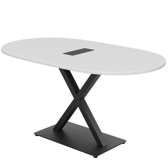 6 Person Racetrack Conference Table With X Base Data And Electric Unit