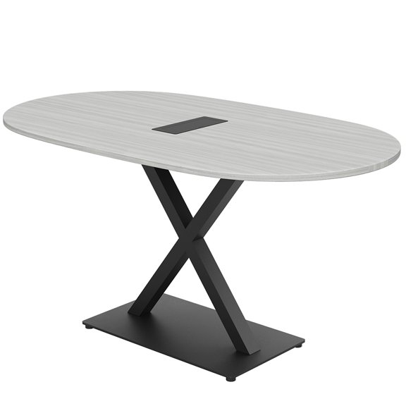 6 Person Racetrack Conference Table With X Base Data And Electric Unit