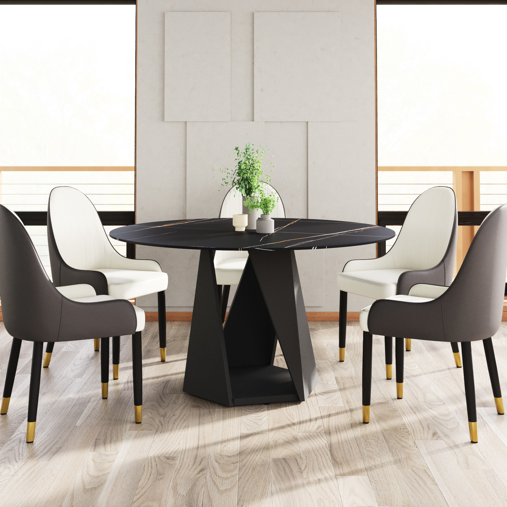 6 - Person Round Dining Table with Sintered Stone Top - Heat & Stain ...