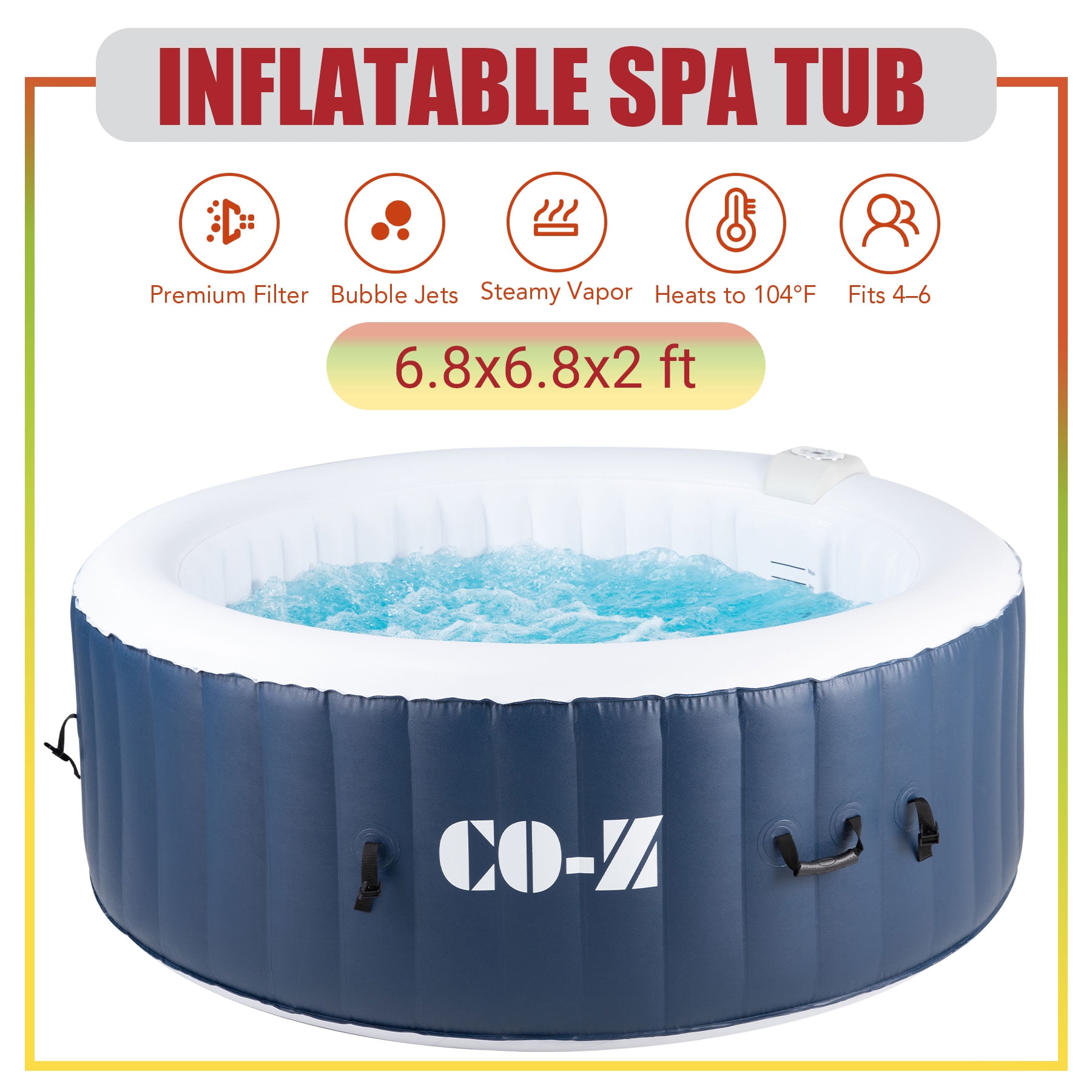 CO-Z 6-Person Round PVC Inflatable Hot Tub with Energy Efficient Spa ...