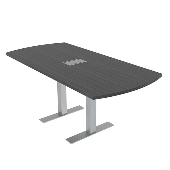 6 Person Small Arc Rectangle Powered Conference Table Metal T Bases