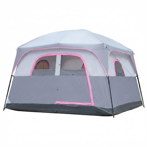 6 Person Waterproof Camping Tent, Gray Double Layer Family Shelter for Outdoors