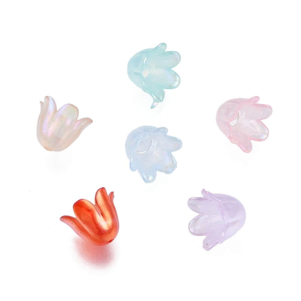 6-Petal Imitation Jelly Acrylic Bead Caps AB Color Plated Flower Mixed Color 11.5x10.5x8.5mm Hole: 1.4mm about 2100pcs/500g