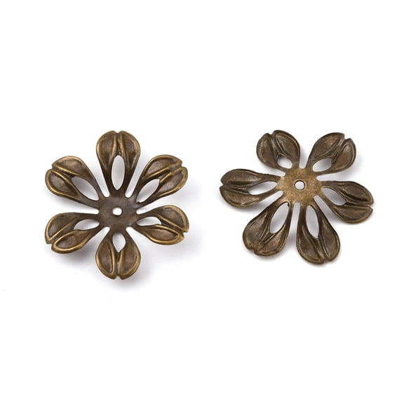 6-Petal Iron Bead Caps Flower Bronze 25.5x23.5x3mm Hole: 1.5mm