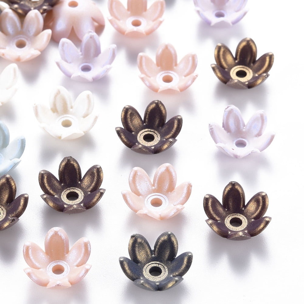 6-Petal Spray Painted Acrylic Bead Caps Flower Mixed Color 13.5x6mm Hole: 2mm about 1666pcs/500g