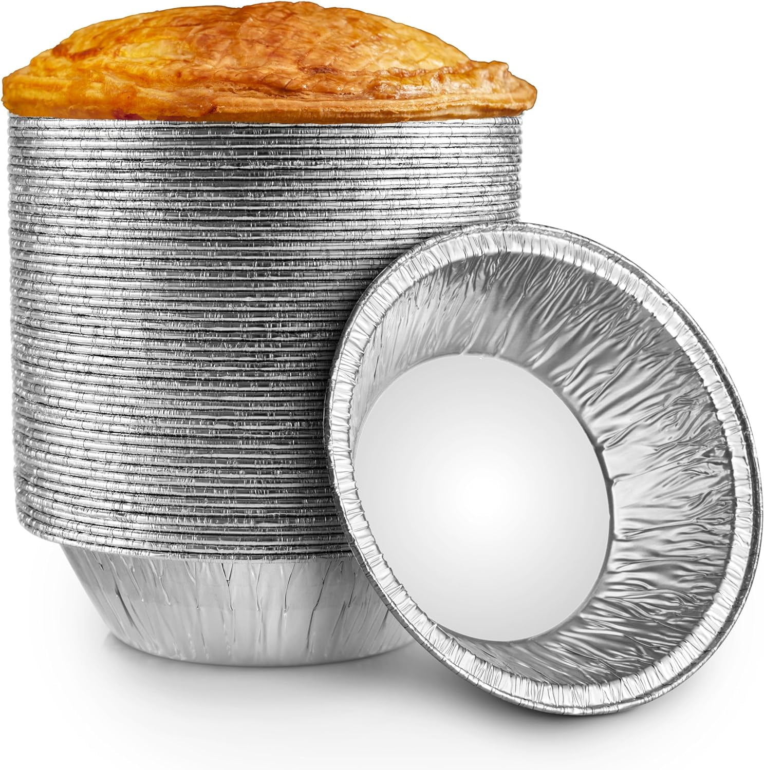 6 Pie Pans 50 pack Heavy Duty Disposable Aluminum Foil Pie tins Individual Portion Size Extra Deep Pie Plates Width 5 3 4