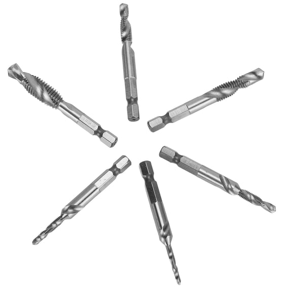 6-Piece 1/4 Inch Hex Shank Spiral Flute Drill Tap Set, High Speed Steel Tapping and Chamfering Bits for M3 M4 M5 M6 M8 M10