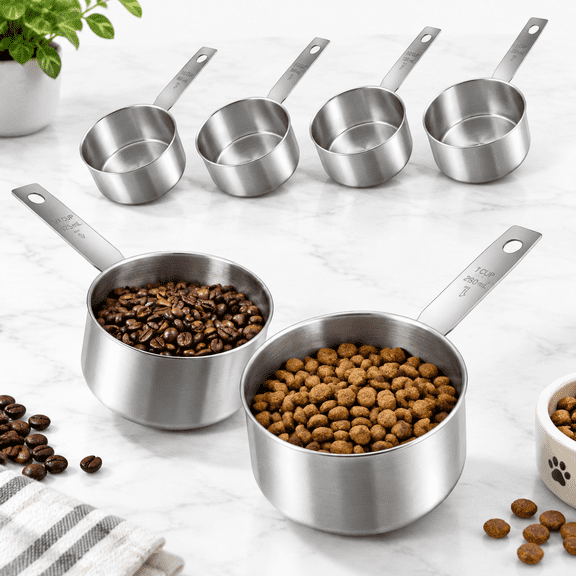 6-Piece 1 Cup Stainless Steel Measuring Cups For Baking, Cooking And Pet Feeding