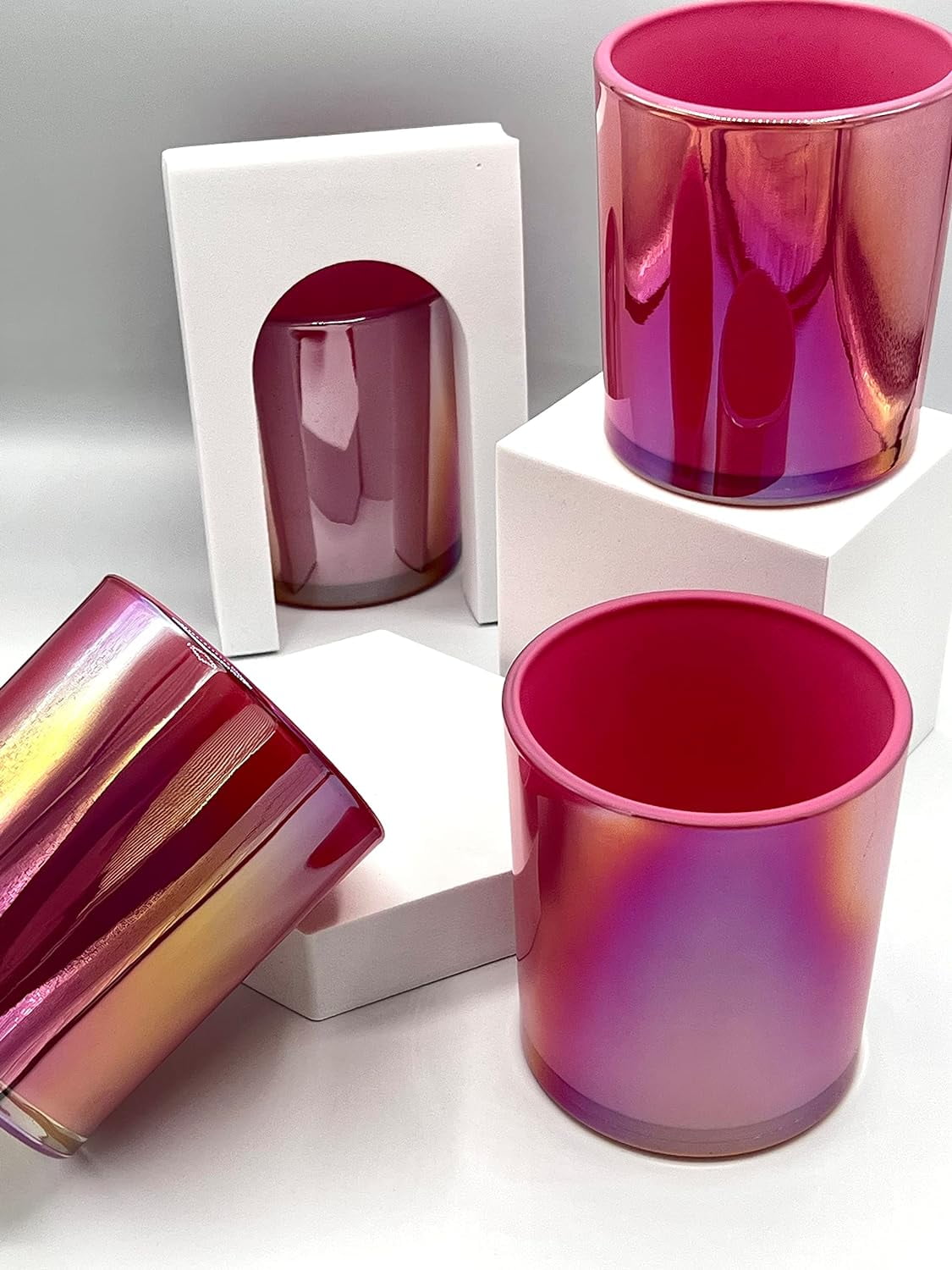 6 Piece 10 Oz Iridescent Candle Making Jars W/Lids Candle Jar