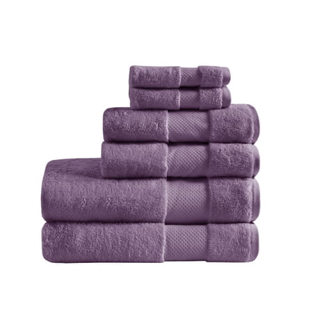 6 Piece 100% Cotton Bath Towel Set, Purple 600 GSM Low Twist Turkish Cotton Towels, OEKO-TEX Certified Dobby Border Soft Absorbent Bathroom Towel Collection