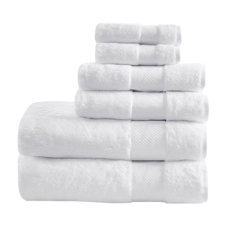 6 Piece 100% Cotton Bath Towel Set, White 600 GSM Low Twist Turkish Cotton Towels, OEKO-TEX Certified Dobby Border Soft Absorbent Bathroom Towel Collection