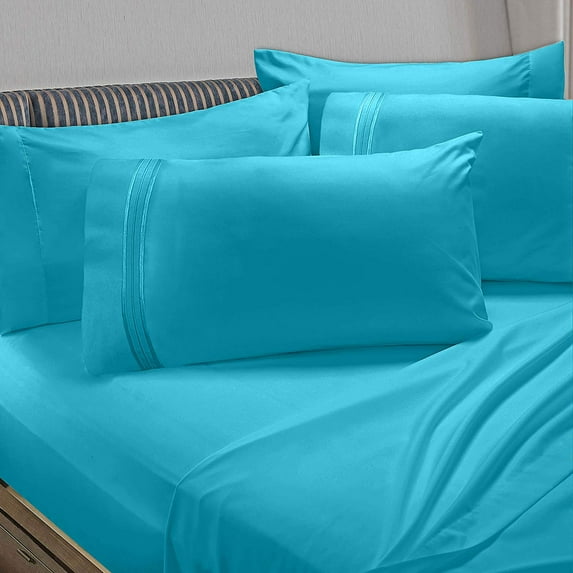 6 Piece 1800 Collection Bed Sheet Set with Extra Pillowcases, Deep Pockets Fitted Sheet, 100% Soft Microfiber, Hypoallergenic, Cool & Breathable, California King, Beach Blue