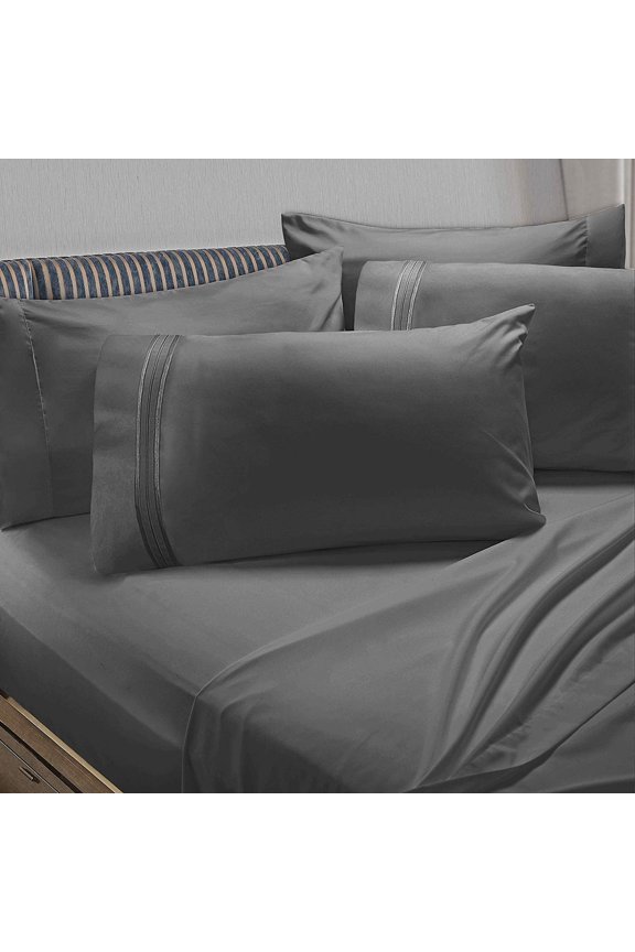 6 Piece 1800 Collection Bed Sheet Set with Extra Pillowcases, Deep Pockets Fitted Sheet, 100% Soft Microfiber, Hypoallergenic, Cool & Breathable, California King, Charcoal Stone Gray