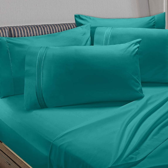 6 Piece 1800 Collection Bed Sheet Set with Extra Pillowcases, Deep Pockets Fitted Sheet, 100% Soft Microfiber, Hypoallergenic, Cool & Breathable, California King, Teal