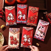 6-Piece 2026 Horse Year 5D Fuzzy Embroidered Red Envelopes - Premium Fabric Good Money Hong Bao with Intricate Horse Motifs, Vibrant Red Finish, 3.5*6.6in, Chinese New Year Family Gift Giving