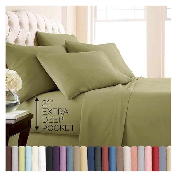 6 Piece, 21 Inch King Size Sheets Set Deep Pockets - Pet Hair Resistant Bedding, Extra Deep Pocket King Sheet Set 78"x80" Hotel Style Breathable Microfiber - Sage Green