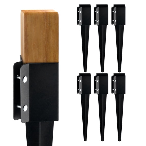 6-Piece 24  4  4 Fence Post Anchorage Pile with Metal Black Powder Coating for Mailbox Deck Garden Railing
