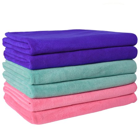 6 Piece 3 Color Extra Absorbent Towel Set Multipurpose - 27"x55" Green Blue Pink