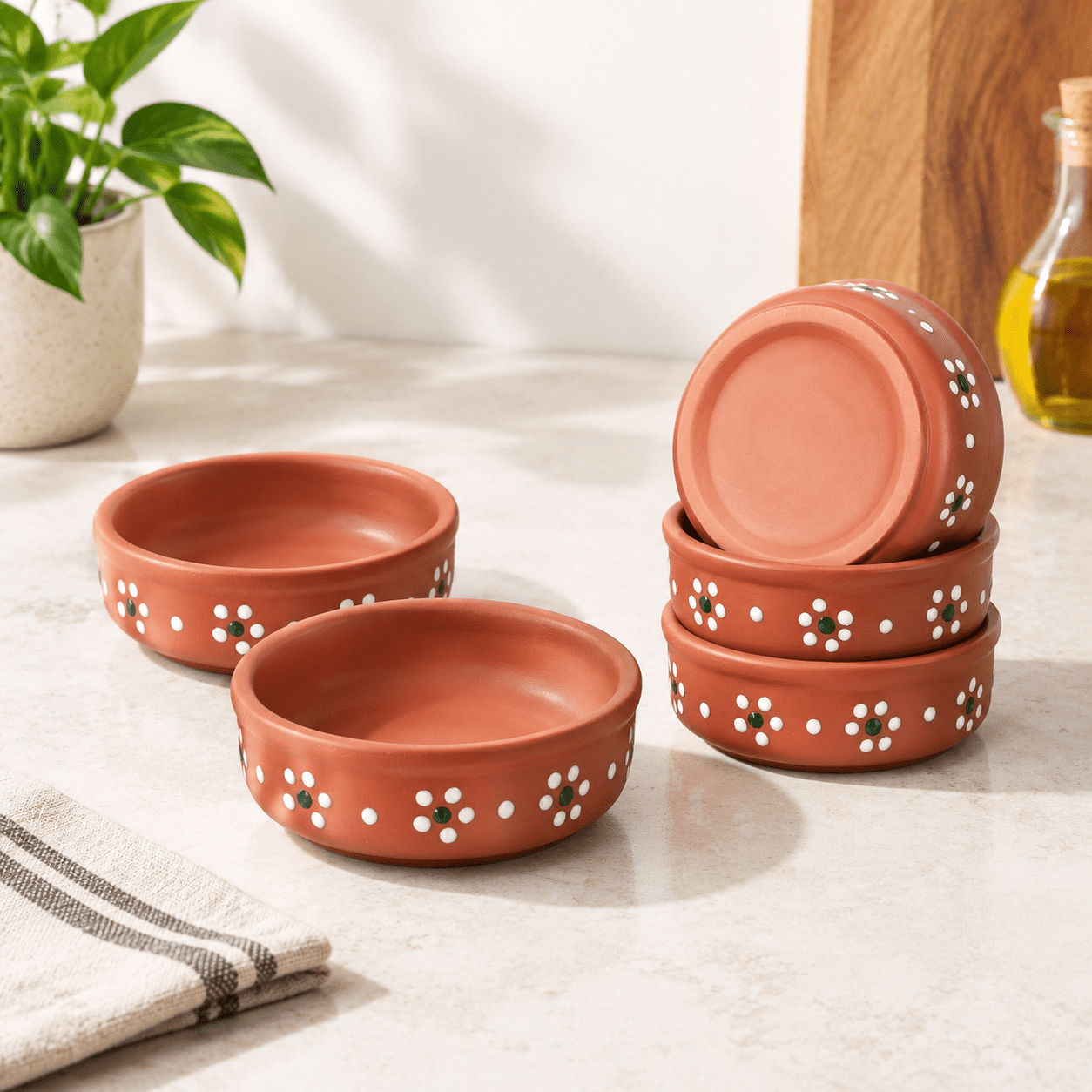 6-Piece 4.33 Inch Terracotta Traditional Mexican Clay Cooking Bowl Set ...