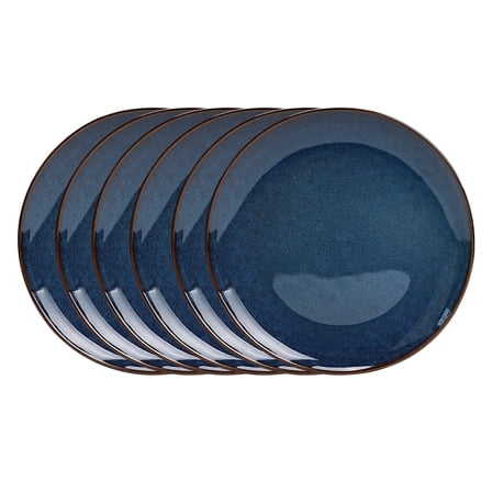 6-Piece 8'' Salad Plate, Organic Shape Highland Salad Plates, Microwave and Dishwasher Safe, Reactive glaze Blue