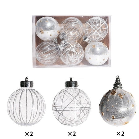 6-Piece 8cm Christmas Netting Painted Gold Glitter Ornaments Set (Silver)