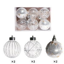 6-Piece 8cm Christmas Netting Painted Gold Glitter Ornaments Set (Silver)