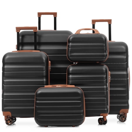 Alikpop Unisex 6-Piece Black ABS Hardside Luggage Set, Expandable with Spinner Wheels & Combination Locks, Carry-On Compatible for Travel
