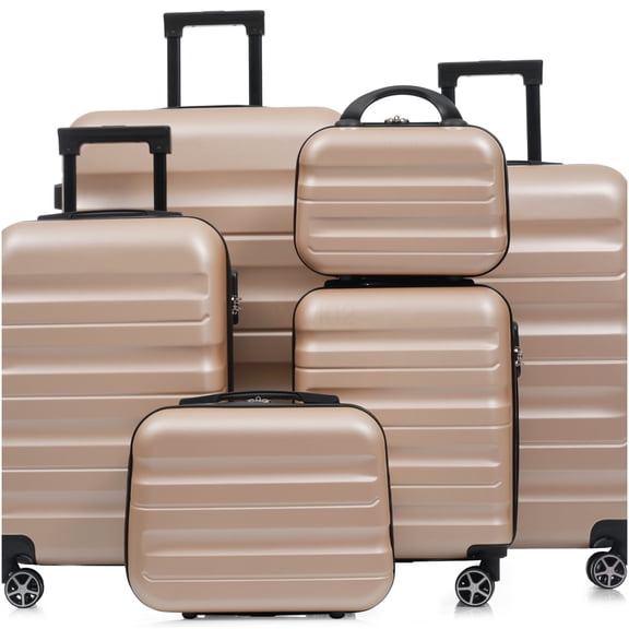 6-Piece ABS Hardshell Luggage Set with Spinner Wheels, Champagne Suitcase Collection for Travel and Business