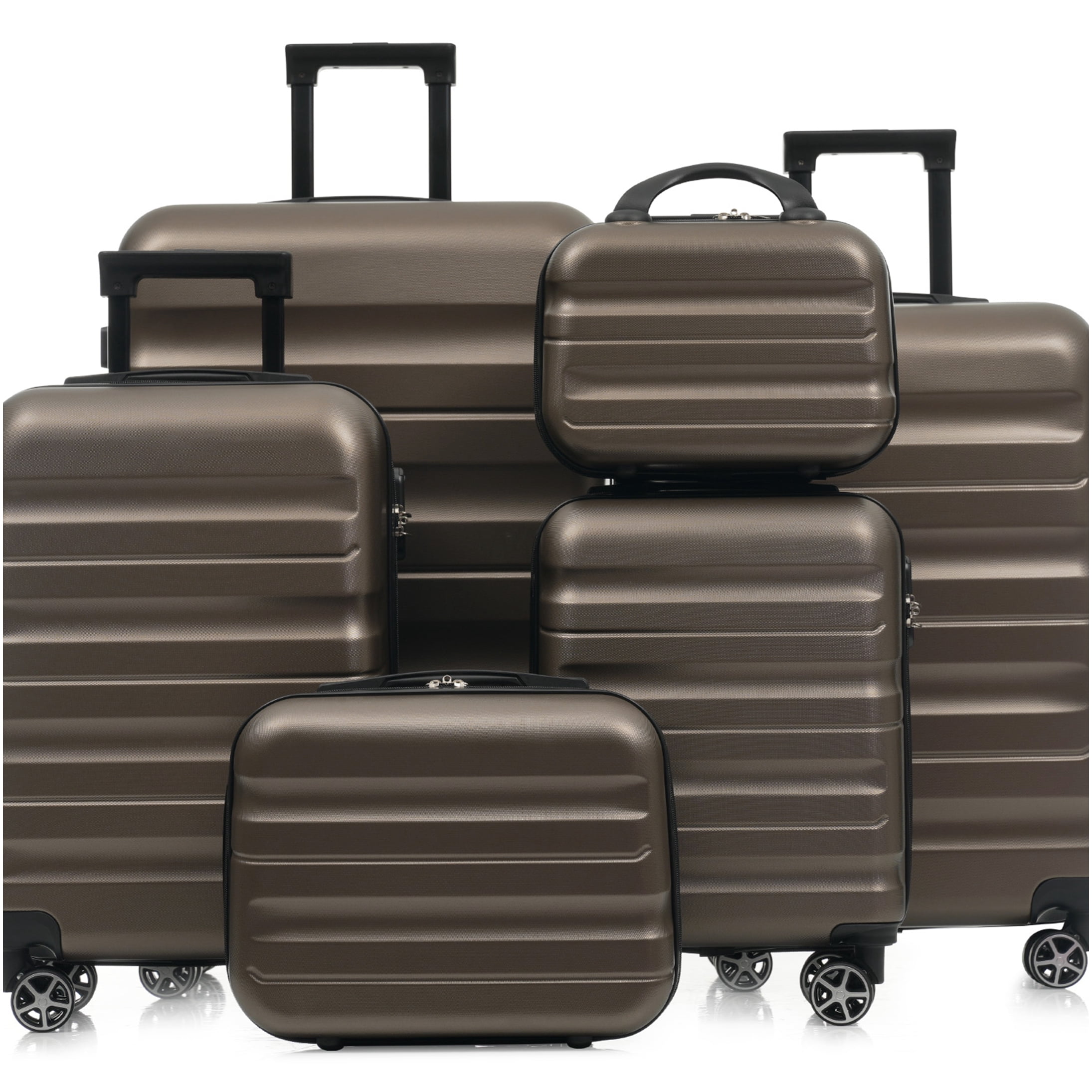 6-Piece ABS Hardshell Luggage Set with Spinner Wheels, Lightweight & Durable Suitcases for Air Travel, Brown
