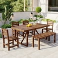 thumbnail image 1 of 6-Piece All-Weather A-cacia Wood Outdoor Dining Set with 60" Table, 4 Chairs & Bench for Patio, Backyard (Brown), 1 of 8