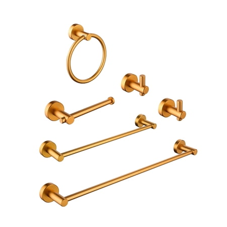 6 Piece Aluminum Bathroom Towel Rack Set Wall Mount Gold Goldtone Finish