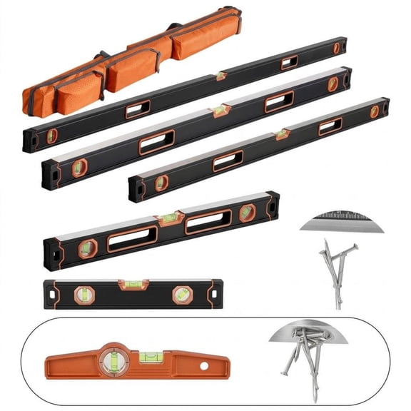 6-Piece Aluminum Box Level Set, 78/48/32/24/16/10 Inch Spirit Levels, Shock-Proof with SAE/Metric Scale