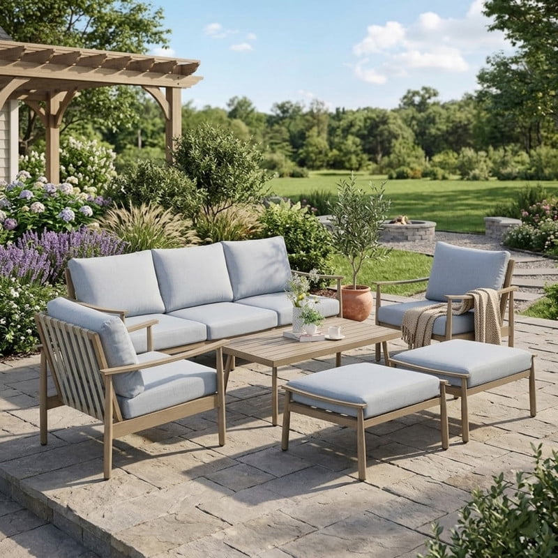 6 Piece Aluminum Patio Furniture Set, Outdoor Armchair with 3-Seat Sofa, All-Weather Outdoor Sectional Sofa with 2 Ottomans and Coffee Table
